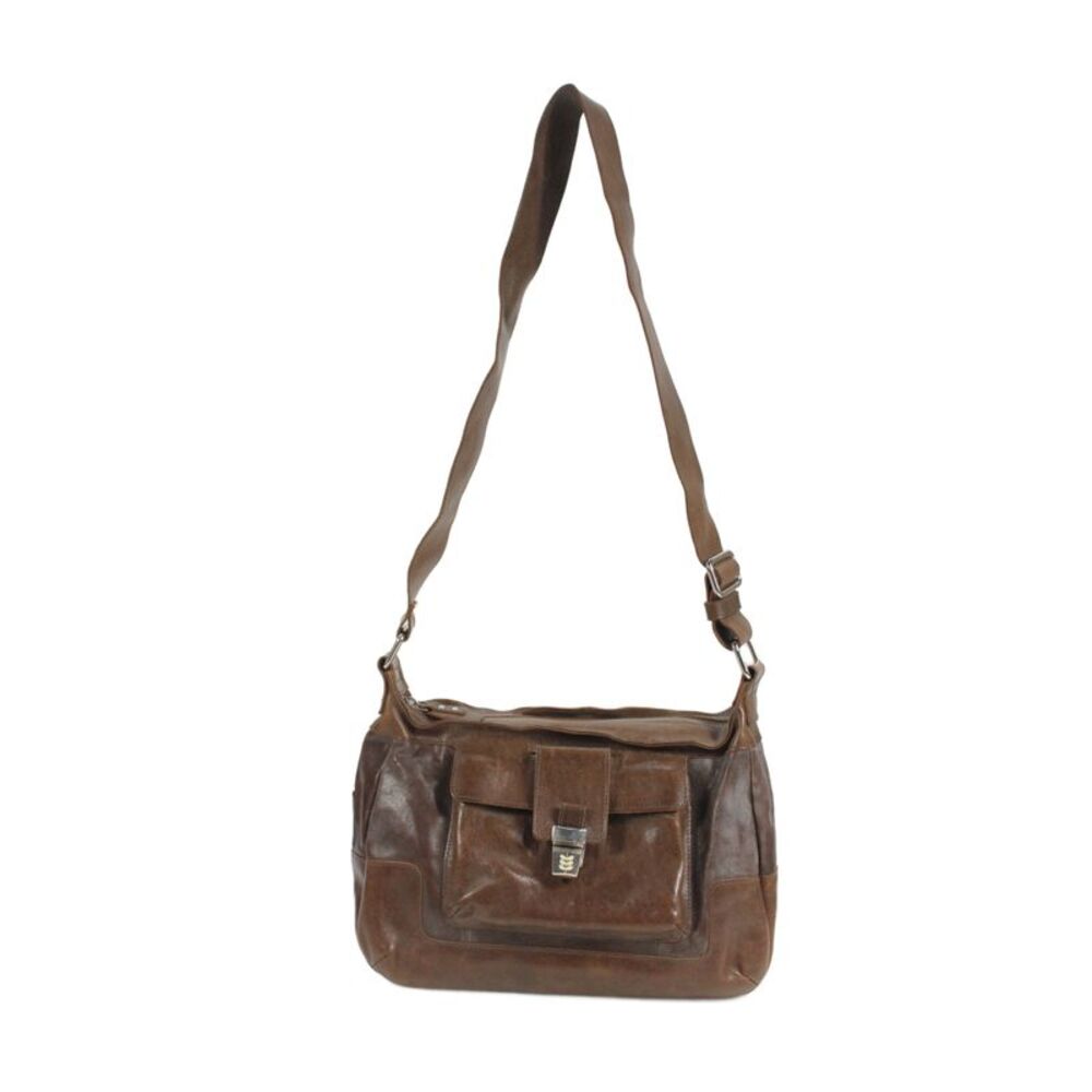 Orla Kiely Womens Leather Zip Medium Hobo Shoulder Bag Handbag Brown